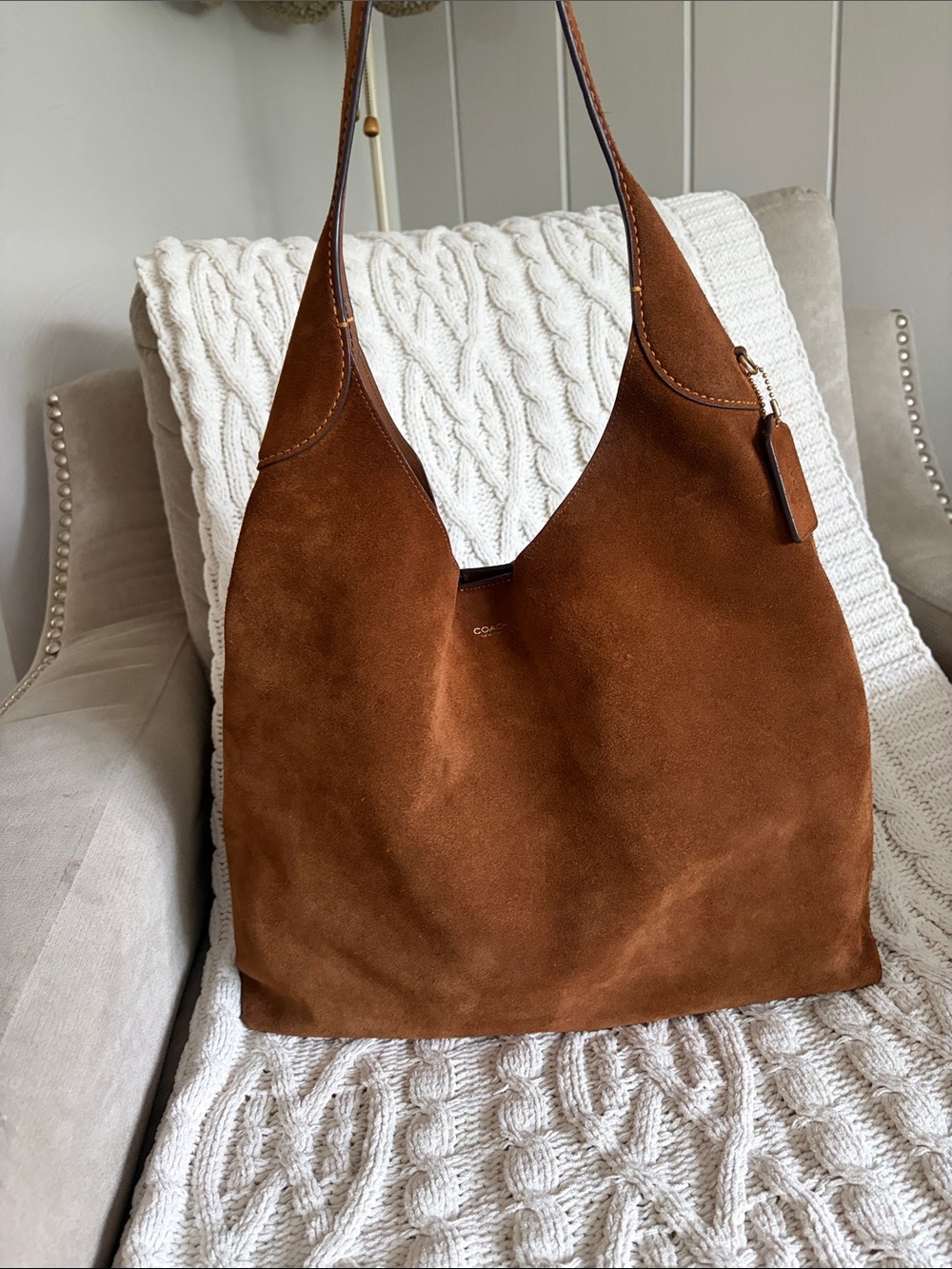 Coach Suede Hobo Bag in Chestnut Brown